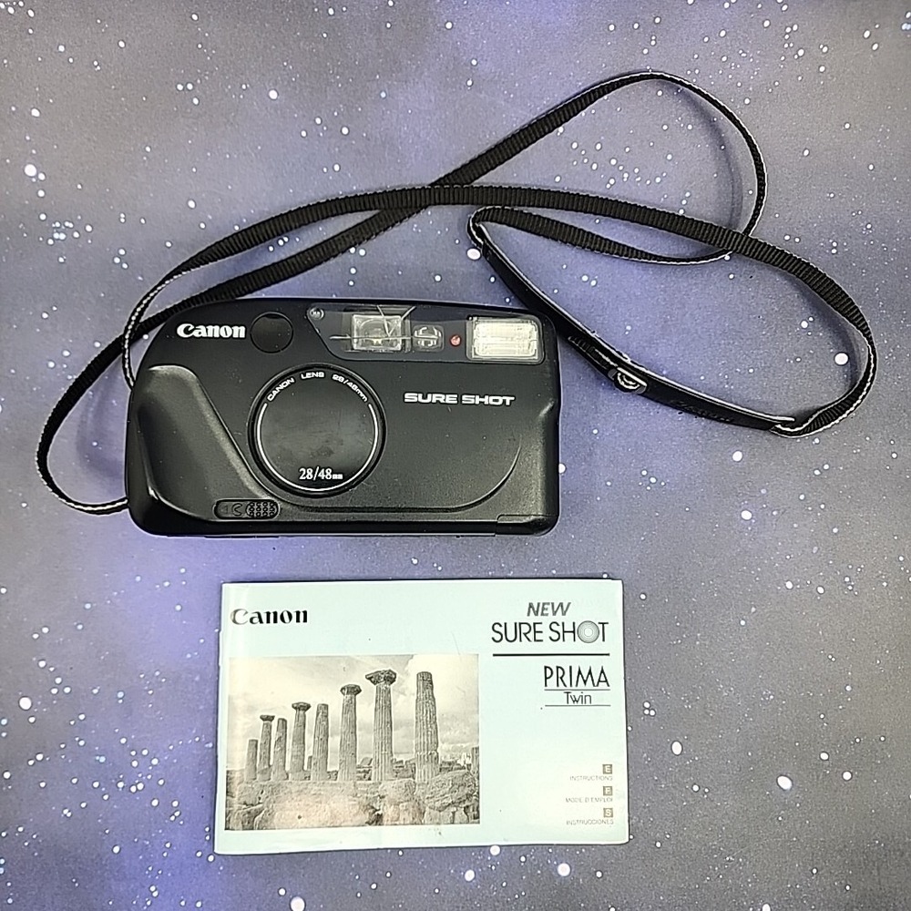 Canon Sure Shot Prima Twin Film 28mm 48mm Camera For Parts/Repair W/ Manual